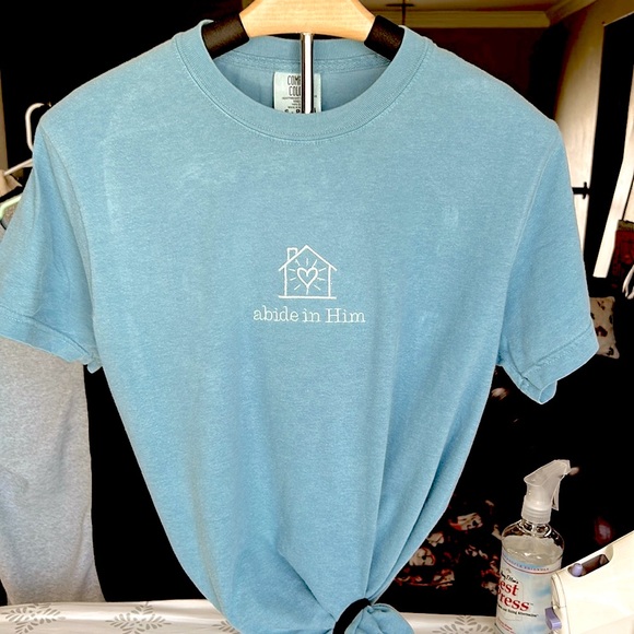 NWOT Embroidered tshirt “abide in Him”
washed out blue color - Picture 2 of 3
